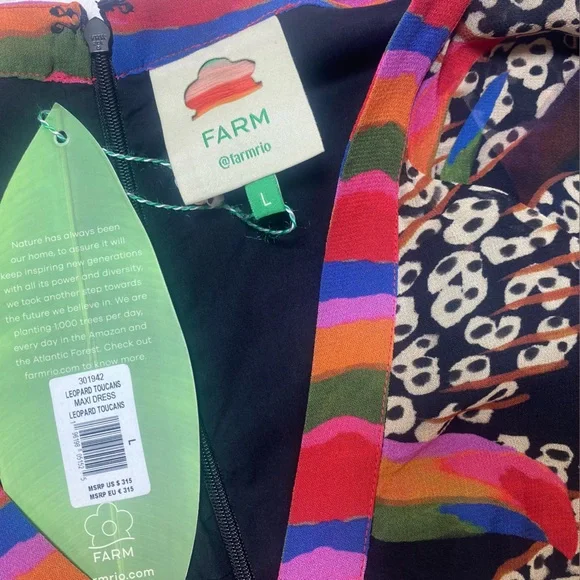 FARM Rio Leopard Toucans Vibrant Long Sleeve Maxi Dress NWT Sz L - Picture 10 of 11